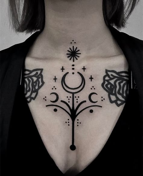 Moon tattoo. Mandala Chest Tattoo, Anatomy Tattoo, Handpoke Tattoo, Moon Tattoo Designs, Chest Tattoos For Women, Creepy Tattoos, Leg Tattoos Women, Stomach Tattoos, Weird Tattoos