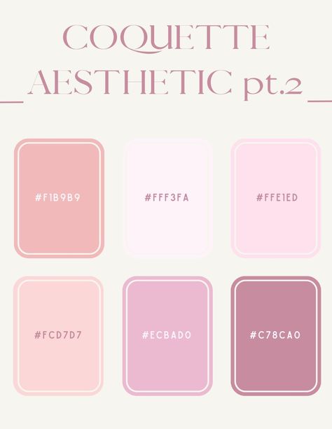 Coquette Aesthetic pt.2 Hex Codes, Color Pallete Aesthetic instagramplanner #dayplannerprintable #printableplanners #cutedigitalplanner🍔. Pink Aesthetic Palette, Coquette Color Palette, Goodnotes Hex Codes, Color Pallete Aesthetic, Aesthetic Goodnotes, Color Coding Notes, Digital Planner Ideas, Flat Color Palette, Hex Color