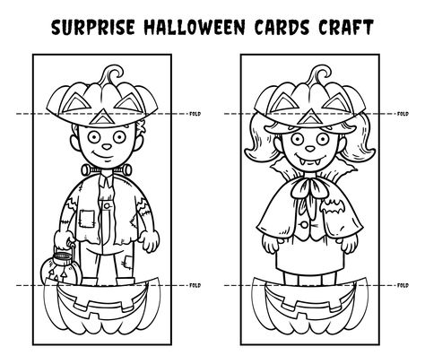 Black And White Surprise Halloween Cards Craft Printable Halloween In School, Halloween Crafts For Grades 3-5, Free Printable Halloween Activities, Halloween Crafts Printables, Halloween Paper Crafts Free Printable, Cartoon Crafts For Kids, Printable Halloween Crafts, Halloween Cards For Kids, Halloween Free Printables