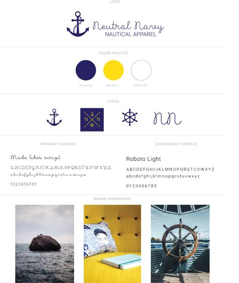 Nautical Navy Apparel - branding Nautical Color Palette, Nautical Clothing, Brand Boards, Premade Branding Kit, Apparel Design Inspiration, Nautical Outfits, Design Café, Premade Branding, Apparel Branding