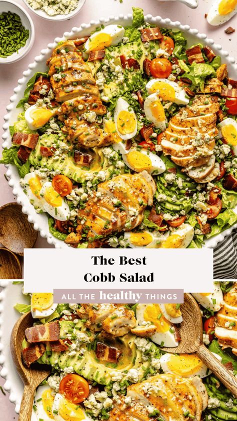 This Cobb Salad recipe is big, full of flavor, and absolutely delicious. Crunchy veggies, tender chicken, salty bacon, and a homemade vinaigrette dressing come together to create a filling, nutritious salad everyone will love! Best Cobb Salad, Homemade Vinaigrette Dressing, Cobb Salad Ingredients, Homemade Vinaigrette, Crunchy Veggies, Cobb Salad Recipe, Healthy Easter, Roasted Butternut Squash Soup, Simple Salad