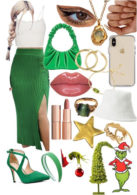 the grinch outfit ideas | #aesthetic #outfits #grinch #challenge Grinch Party Outfits Women, Grinch Outfit Ideas, Grinch Outfit Women, Grinch Inspired Outfit, Whoville Party, Grinch Outfit, Outfit Ideas Aesthetic, Grinch Party, Party Outfits For Women