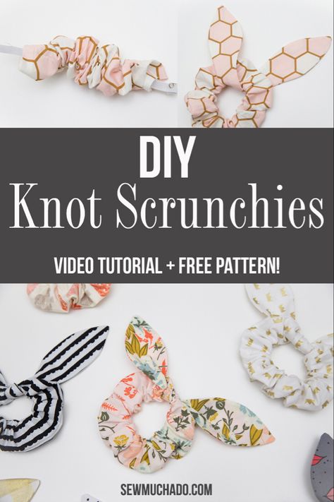 How to Make Knot Scrunchies - With Free Pattern + Video Tutorial! - Sew Much Ado How To Make Scrunchies, Scrunchies Diy, Beginner Sewing Projects Easy, Leftover Fabric, Sewing Projects For Beginners, Sewing Gifts, Sewing Tips, Sewing For Beginners, Sewing Basics