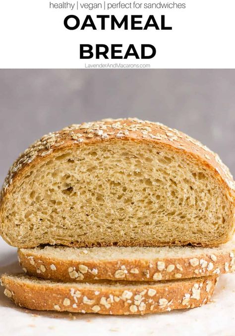 This healthy Vegan Oatmeal Bread features a combination of Whole Wheat Flour, All-Purpose Flour, Oats and Maple Syrup. It's easy to make by hands or in Kitchen Aid and perfect for sandwiches or toasts. Healthy Vegan Oatmeal, Baby Oatmeal, Oatmeal Bread Recipe, Oatmeal Flour, Baking Challenge, Oatmeal Bread, Homemade Oatmeal, Vegan Oatmeal, Easy Oatmeal