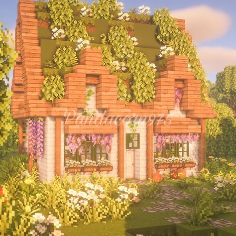 Flower Minecraft House, Coquette Minecraft House, Minecraft House Cottagecore, Minecraft Flower House, Minecraft Sakura House, Aesthetic Minecraft House, Minecraft Cottagecore House, Minecraft Small House, Description Ideas