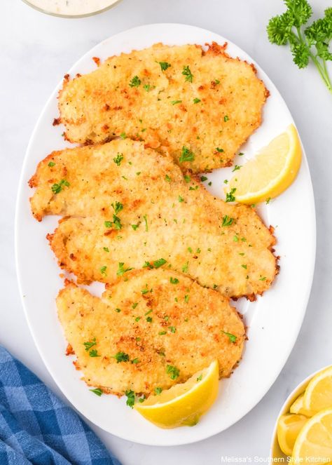 This crispy Baked Flounder recipe is made on a sheet pan in the oven for quick dinner preparation and easy cleanup too. #flounderrecipes #easybakedflounder #seafoodrecipes #southernstylerecipes #easydinnerideas #30minutemeals #tartersauce #fishrecipes Flounder Recipes Baked, Best Chicken Piccata, Flounder Fish Recipes, Oven Roasted Potatoes Easy, Fried Flounder, Flounder Recipes, Okra And Tomatoes, Chicken Piccata Recipe, Simple Dinners