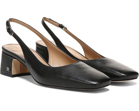 Sam Edelman Z2993* Womens Black Leather Terra Slingback Pumps Size 9 M  Details & Care Slip into stylish comfort with the Sam Edelman Terra slingback pumps. Leather upper. Slingback styling with buckle closure. Closed, square-toe silhouette. Synthetic lining and insole. Low block heel. Rubber outsole. Imported. Syx Women Black Dress Shoes, Square Toe Slingbacks, Business Professional Shoes, Summer Work Shoes, Comfortable Black Heels, Womens Work Shoes, Corporate Shoes, Closed Shoes, Everyday Heels