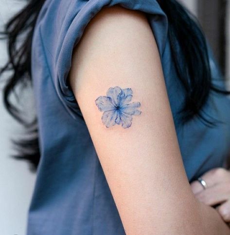 Smallish Tattoos, Blue Flower Tattoo, Black And Blue Tattoo, Blue Flower Tattoos, Blue Ink Tattoos, Orca Tattoo, Handpoke Tattoo, Blue Tattoo, Cute Little Tattoos