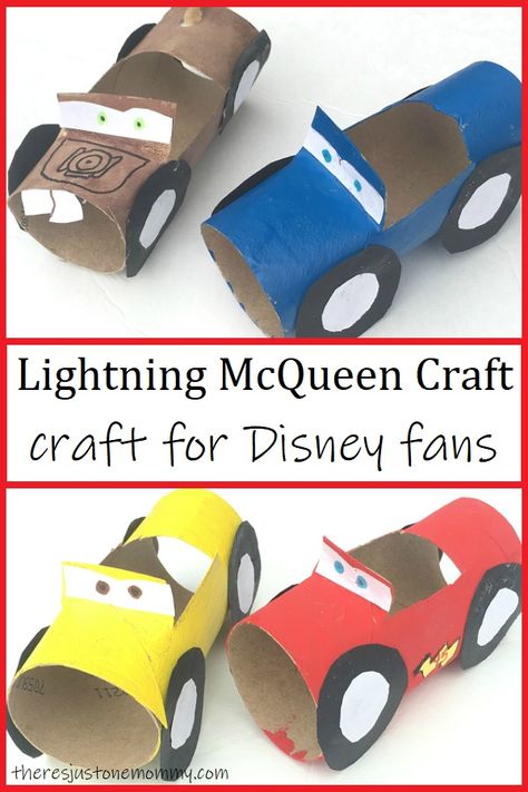 This simple cardboard tube cars craft is the perfect Lightning McQueen craft idea for kids that love the Disney Cars movies  #Disneycrafts #kidscrafts #cardboardtubecrafts #craftsforboys Disney Theme Crafts, Disney Cars Crafts Preschool, Cars Arts And Crafts For Kids, Racing Crafts For Kids, Lightning Mcqueen Crafts, Car Crafts For Toddlers, Disney Movie Crafts, Diy Vehicle Crafts For Kids, Car Crafts For Kids