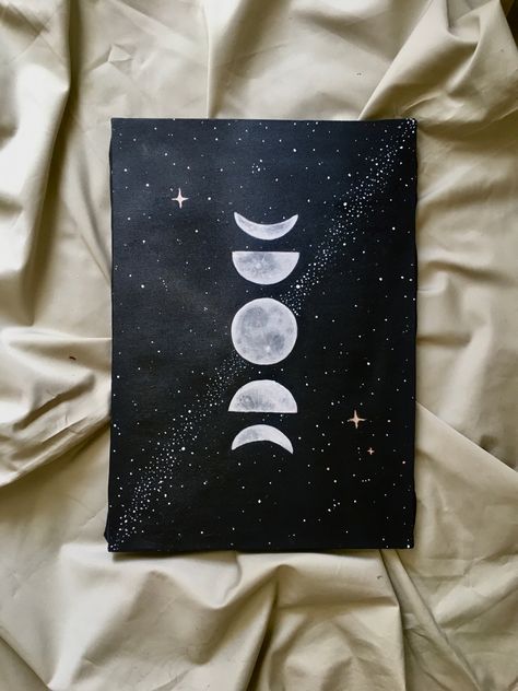 Painting Ideas On Canvas For Couples, Painting Ideas Moon, Ideas Para Pintar Cuadros Aesthetic, Handprint Painting, Black Paintings, Cute Easy Paintings, Black Canvas Paintings, Acrylic Painting Diy, Canvas Art Quotes