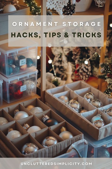 Discover clever hacks and creative ideas for storing your Christmas ornaments! From DIY storage solutions to organization tips, learn how to keep your holiday decorations neat and tidy for a stress-free season. Let’s make ornament storage easy and enjoyable this year! #ChristmasOrganization #HolidayStorage #OrnamentStorage Ornament Organization Diy, Ornament Box Diy, Christmas Garland Storage Ideas, How To Store Holiday Decorations, Ornament Storage Diy, How To Store Christmas Ornaments, Storing Christmas Ornaments, How To Store Ornaments, How To Store Christmas Decorations