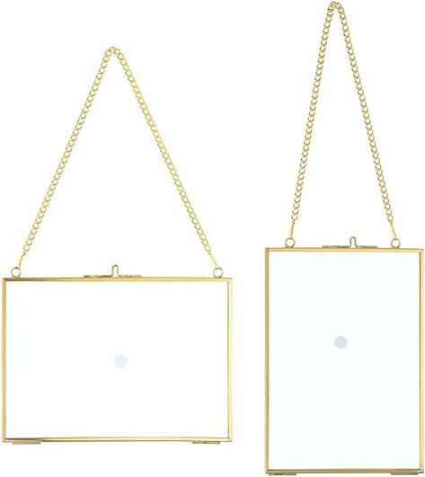 SUMTree Set of 2 Golden Glass Hanging Photo Picture Display Frame, Floating Glass Picture Frame with Chain for Family Tree Mini Photo, Pressed Flower, collage, etc, 4 * 6 inch : Amazon.co.uk: Home & Kitchen Hanging Glass Frames, Hanging Photo Frame, Wall Hanging Photo Frames, Gallery Frame Set, Brass Wall Hanging, Glass Picture Frames, Tabletop Picture Frames, Bedroom Redo, Picture Poster