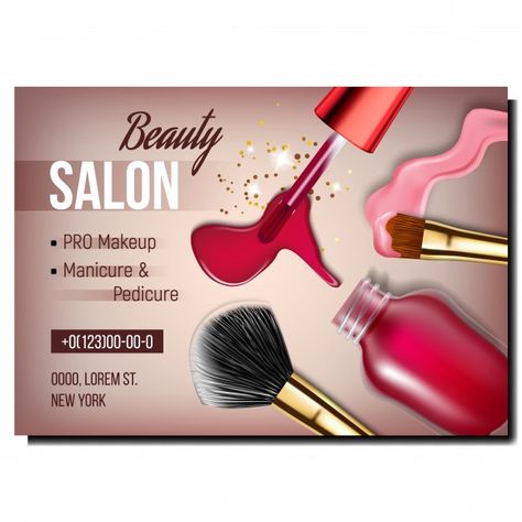 Beauty salon cosmetology advertising pos... | Premium Vector #Freepik #vector #banner #flyer #template #beauty Cosmetology Flyer Design, Small Salon, Salon Pictures, Vector Banner, Red Nail Polish, Visiting Card, Women Cosmetics, Beauty Saloon, Visiting Cards