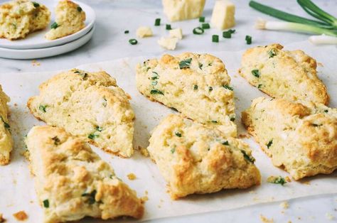 Cheddar Cheese and Scallion Scones Recipe | King Arthur Baking Scallion Scones, Breakfast Carbs, Cheddar Scones, King Arthur Flour Recipes, Baking Scones, Menu Recipes, King Arthur Baking, Cheese Scones, Holiday Dishes