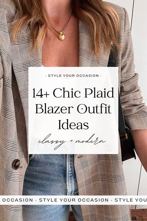 Wondering how to style a plaid blazer for work or for casual outfits? Learn all the tips for looking stylish in this wardrobe staple and see chic plaid blazer outfit womens outfit ideas to inspire your next look! Casual fall outfits, fall 2023 outfits, autumn outfits Plaid Blazers For Women Outfits, Checked Wool Blazer Outfit, Checked Blazer Outfits For Women, Plaid Oversized Blazer Outfit, Brown Plaid Blazer Outfit Casual, Brown Check Blazer Outfit Women, Tan Plaid Blazer Outfit, How To Style A Plaid Blazer, Checkered Blazer Outfits For Women