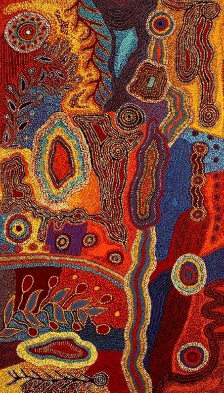 Tjunkaya-Tapaya-artist-= Indigenous Australian Art, Aboriginal Painting, Colors And Patterns, Action Painting, Hippie Wallpaper, Australian Art, Art Collage Wall, Hippie Art, Indigenous Art