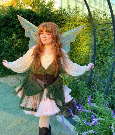 Halloween Renaissance Faire Cute Fairy Adult Costume Fairy Halloween Costumes Plus Size, Plus Size Faerie Costume, Forest Fairy Costume Halloween, Garden Elf Costume, Easy Fairy Costume Women, Fairy Outfit Plus Size, Ren Faire Flower Fairy, Ren Fest Outfits Plus Size, Fairy Costume Modest