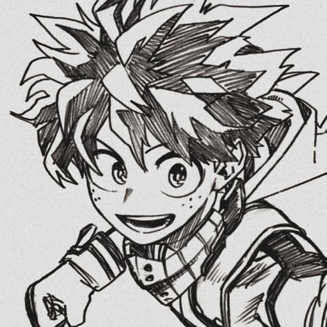 art credit - @horikoshiko on Twitter Midoriya Izuku, An Anime, Anime Character, Black And White, Twitter, Hair, Anime, White, Black