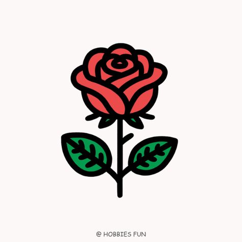 Easy Rose Tattoo Simple, Kawaii Rose Drawing, Rose Flower Drawing Simple, Simple Rose Drawing, Rose Drawing Ideas, Easy Rose Drawing, Rose Cartoon, Rose Drawings, Rose Doodle