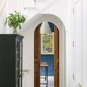 Arched Pocket Door, Door Under Stairs, Arch Doors, Doors Decoration, Blue Home Offices, Decorative Doors, Kate Marker Interiors, Arch Doorway, Under Stairs Cupboard