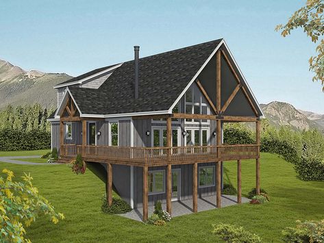 House Plan 80928 - Country, Prairie, Ranch, Traditional Style House Plan with 1770 Sq Ft, 4 Bed, 4 Bath Mountain House Plan, Floorplan House, Story Mountain, Covered Entry, Open Family Room, Frame Cabin, Country Craftsman, Mountain House Plans, Lake House Plans