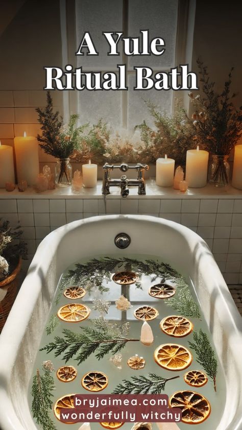 A Yule ritual bath is a calming, cleansing way to honour the winter solstice and embrace the season’s energy. This guide takes you through creating a sacred bath experience using herbs like rosemary and pine, candles, and crystals that resonate with Yule's themes of renewal and introspection. Adding elements like cinnamon or orange for warmth, this bath can help you release the old year’s energy and invite new blessings. Yule Bath Ritual, Yule Gift Basket, 12 Magical Nights Ritual, Yule Candle Ritual, What Is Yule, Witch New Year, Yule Party Ideas, Yule With Kids, Yule Ritual Ideas