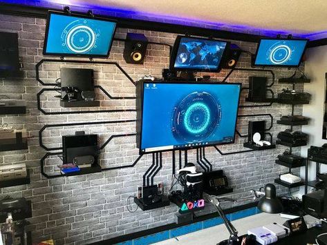 Cool Game Room Ideas, Unique Deck Railing Ideas, Cool Game Room, Casa Rock, Playstation Room, Game Room Ideas, Games Room Inspiration, Farm Hacks, Small Game Rooms