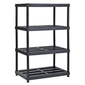 Muscle Rack 4-Level Resin Shelving - Black (36" x 24" x 56") Detail 1 Spare Bedroom Closets, Plastic Shelving Units, Workbench Table, Steel Shelving, Plastic Shelves, Garage Shelf, Self Storage, Plastic Bins, Beverage Cooler