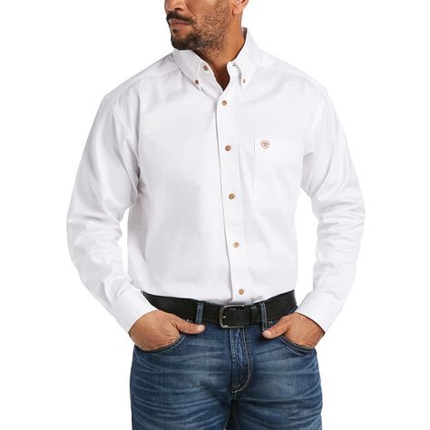 PRICES MAY VARY. WESTERN CASUAL SHIRT: A western look that will please any cowboy, this easy-wearing Ariat long-sleeve shirt for men boasts durable twill cotton fabric and double-needle topstitch for added reinforcement. CLASSIC FIT: Featuring a generous fit, this men's dress shirt has an extended body length to ensure your shirttail stays tucked at all times for a neat and handsome look. The cotton construction makes an ideal choice for those with an active lifestyle. FREEDOM OF MOVEMENT: Comfo