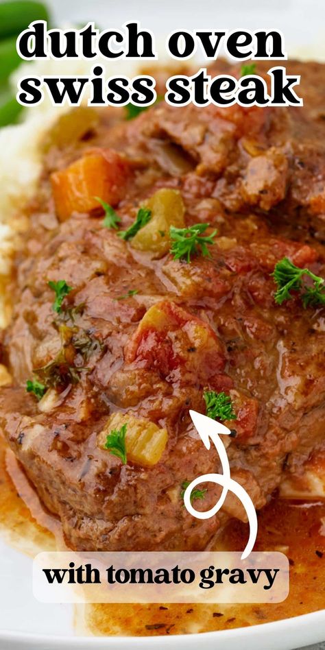 Swiss Steak With Tomato Soup, Oven Baked Swiss Steak, Swiss Steak In Oven, Classic Swiss Steak, Swiss Steak Recipes Skillet, Dutch Oven Steak Recipes, Swiss Steak Recipes Crockpot, Swiss Steak Recipes Oven, Old Fashioned Swiss Steak Recipe