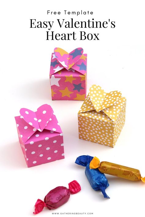 Origami Candy Box, Gift Box Template Printable, Heart Box Template, Gift Box Template Free, Pop Up Valentine Cards, Box Templates Printable Free, Treat Boxes Diy, Pillow Box Template, Diy Valentine's Box