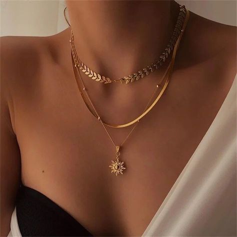 Necklace Bracelet Gold Jewelry Fashion Ring Jóias Body Chains, Chain Butterfly, Choker Jewelry, Vintage Chain, Trendy Necklace, Snake Pendant, Jewelry Bracelets Gold, Pendant Choker, Multi Layer Necklace