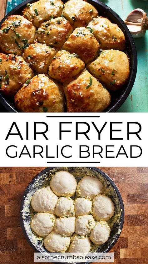 Fun Things To Cook In Air Fryer, Air Fryer Dough, Ninja Pizza Dough Recipes, Air Fryer Fried Dough Recipe, Air Fried Bread, Garlic Bread Knots Easy, Pizza Dough Air Fryer Recipes, Garlic Bread From Pizza Dough, Cooking Recipes Air Fryer