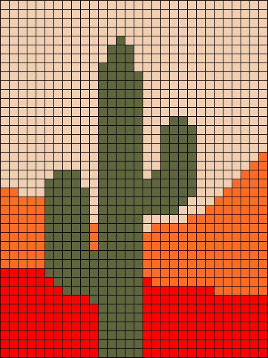 Cactus Alpha Pattern, Western Alpha Pattern, Western Pixel Art, Bracelet Colour Ideas, Iron Bead Designs, Crochet Landscape, Graph Drawings, Pixel Macrame, Pixel Grid Crochet