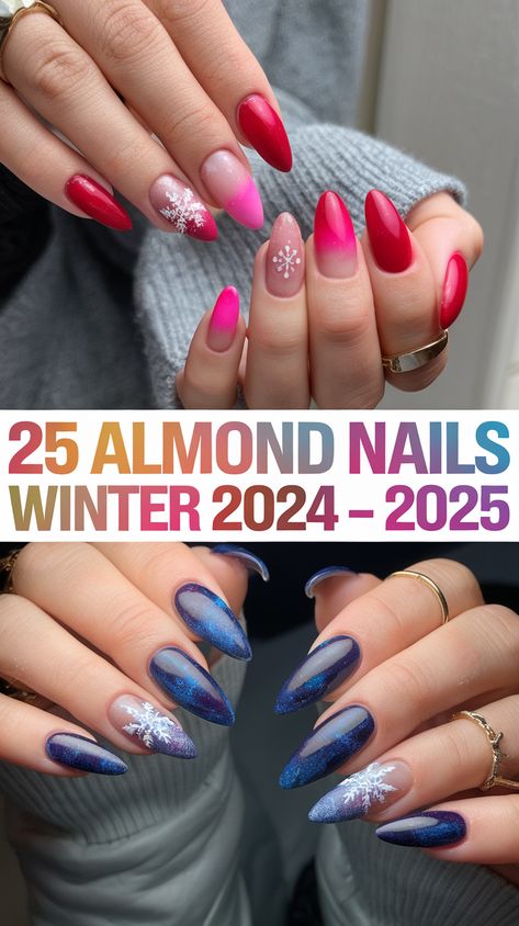 Winter 2024 - 2025 is all about cozy colors and unique almond nail designs. This almond shape is perfect for those looking to stay trendy yet practical through the colder months. Below, I’ve curated some stunning almond nail inspirations that showcase the top trends in acrylic and natural designs for the season. Let's explore each look in detail. #25 Soft Winter White Almond Nails This delicate winter-white design embraces a simple and natural feel, perfect for the colder months. The almond ... New Year Nails 2025 Almond, Oval Nails Long Design, Cute Winter Nail Ideas Almond, Almond Shape Winter Nail Designs, Almond Nail With Design, December Nails Oval, Medium Almond Nails Winter, Winter Almond Nails Ideas Simple, Almond Shaped Nails Designs Winter