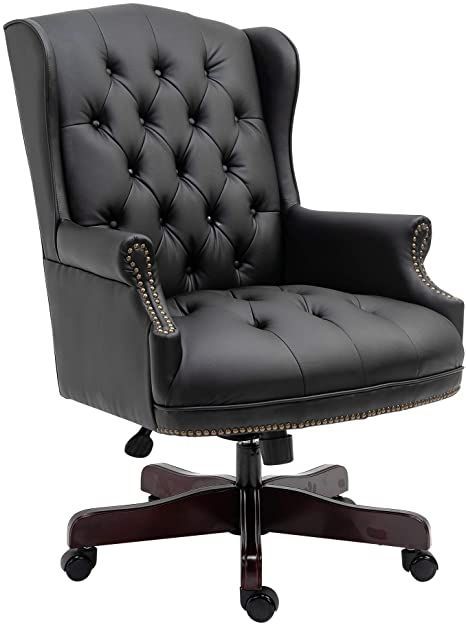 HALTER Executive Office Chair - High Back Reclining Comfortable Desk Chair - Ergonomic Design - Thick Padded Seat and Backrest - PU Leather Desk Chair with Smooth Glide Caster Wheels (Black) Comfortable Desk Chair, Tall Desk Chair, Black Leather Office Chair, Leather Desk Chair, Luxury Office Chairs, Black Leather Chair, Reclining Office Chair, Ergonomic Seating, Executive Office Chair