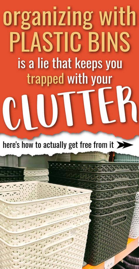 The Truth About "Organizing" With Storage Bins - why they don't solve the problem, and what actaully will! You won't get organized and free from a messy cluttered house if you just stash your clutter in bins. You need to DECLUTTER it! Learn how here. Wall Bins For Storage, Baskets And Bins, Storage Bins For Shelves, Organizing Shelves Storage, Diy Closet Storage Bins, Repurpose Storage Bins, Organizing Bins Bedroom, What To Do With Extra Storage Bins, Diy Under Shelf Storage