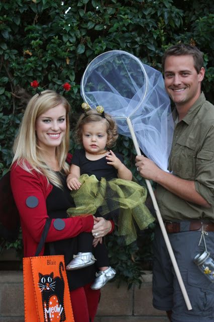 Ladybug Halloween Costume Family, Bugs Family Costumes, Insect Family Halloween Costumes, Ladybug And Bug Catcher Costume, Diy Bug Catcher Costume, Bee And Bee Catcher Costume, Family Bug Halloween Costumes, Bug Family Halloween Costumes, Insect Family Costumes