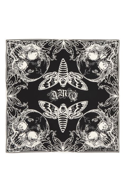 Love :: Alexander McQueen Skull Moth Silk Scarf Mcqueen Scarf, Skull Moth, Gothic Elements, Alexander Mcqueen Bag, Alexander Mcqueen Skull, Lino Cuts, Silk Bandana, Mcqueen Fashion, Bandana Scarf