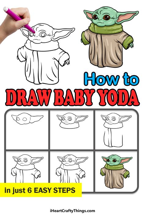 Star Wars Drawings Easy, Star Wars Doodles, Baby Yoda Drawing, Lego Yoda, Draw Star, Yoda Drawing, Walk Ideas, Drawing Characters, Star Wars Series