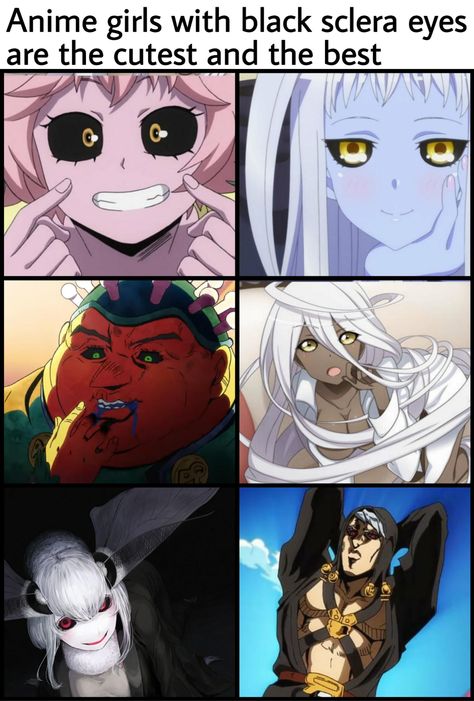 Black Sclera Eyes, Jojo Eyes, Black Sclera, Historical Humor, Jojo Reference, Monster Musume, Anime Black, Jojo Memes, Anime Jokes