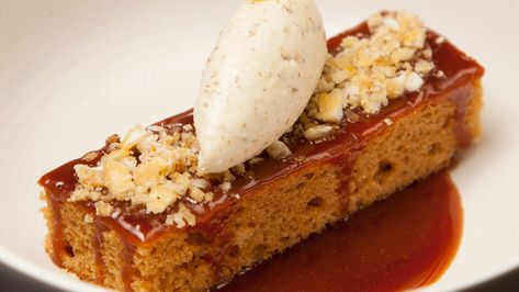 Marcus Wareing's warming ginger cake | Recipes | Foodism Marcus Wareing Recipes, Marcus Wareing, Ginger Cake, Tv Food, Salted Caramel Sauce, Brownie Cake, Lemon Bars, Banana Cream, Caramel Sauce