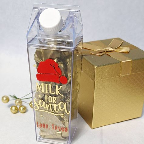 Bottle Christmas Decorations, Acrylic Milk Carton, Christmas Announcement, Milk Carton Water Bottle, Carton Water Bottle, Milk For Santa, Cricket Crafts, Canada Christmas, Valentine Activities