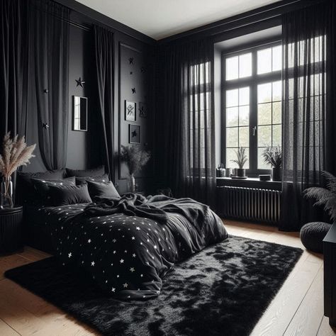 15 Stylish Black Bedroom Ideas for Modern Elegance — Lord Decor Black Theme Room Ideas, Black Theme Room, Black Themed House, Black Teen Bedroom, All Black Bedroom Ideas, Pink Dark Academia, Black Themed Bedroom, Flora Bedroom, All Black Room