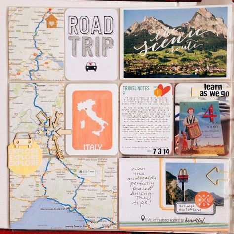 Project Life Travel, Travel Journal Pages, Travel Scrapbook Pages, Project Life Scrapbook, Travel Journal Scrapbook, Project Life Layouts, Travel Album, Vacation Scrapbook, Travel Notes