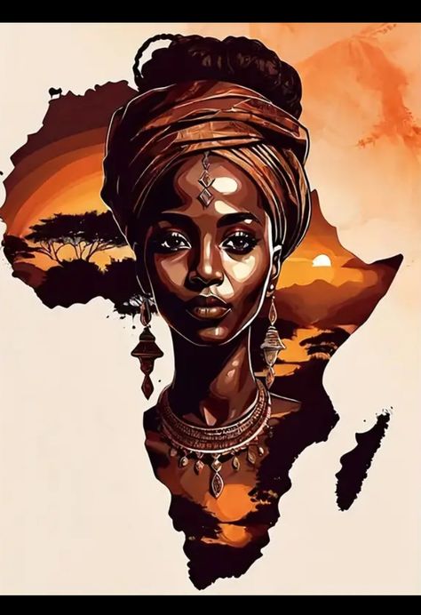 African Portraits Art, Africa Art Design, Map Of Africa, African Artwork, African Women Art, Afrique Art, African Paintings, Afrikaanse Kunst, African Art Paintings