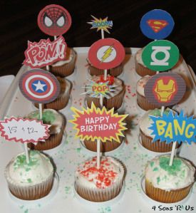 4 Sons 'R' Us: Comic Book Cupcakes 2 Thor Cake, Chocolate Malt Cake, Dirty 30 Party, Homemade Baby Wipes, Classic Cars Birthday Party, Cupcake Recipes From Scratch, Book Cupcakes, Happy 12th Birthday, Super Hero Birthday