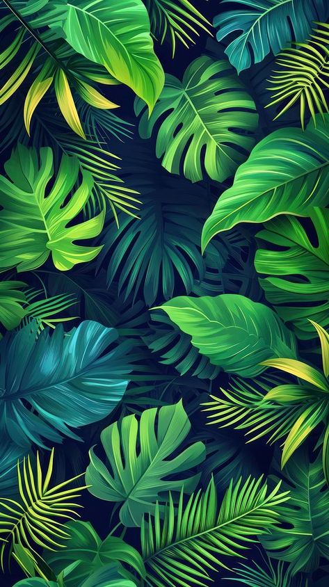 Tropical Wall Painting Ideas, Tropical Background Wallpapers, Monstera Plant Wallpaper, Tropical Wallpaper Aesthetic, Painting Ideas Plants, Tropical Iphone Wallpaper, Green Plants Background, Tropical Plants Illustration, Nature Painting Images