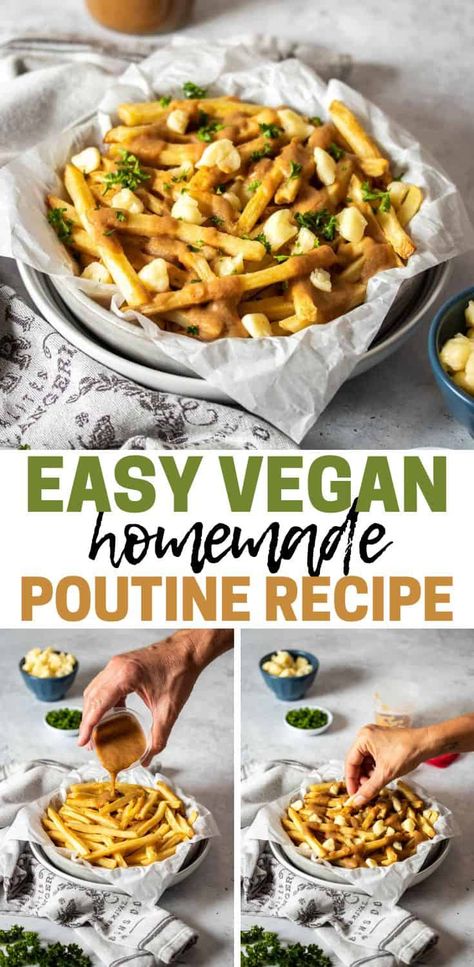 All you need are three simple ingredients to make amazing vegan poutine at home! This is the ultimate comfort food and the perfect way to use up leftover gravy. Breakfast Poutine Recipe, Poutine Gravy Recipe, Vegan Brown Gravy, Vegan Poutine, Poutine Gravy, Bug Food, Poutine Recipe, Leftover Gravy, Vegan Gravy