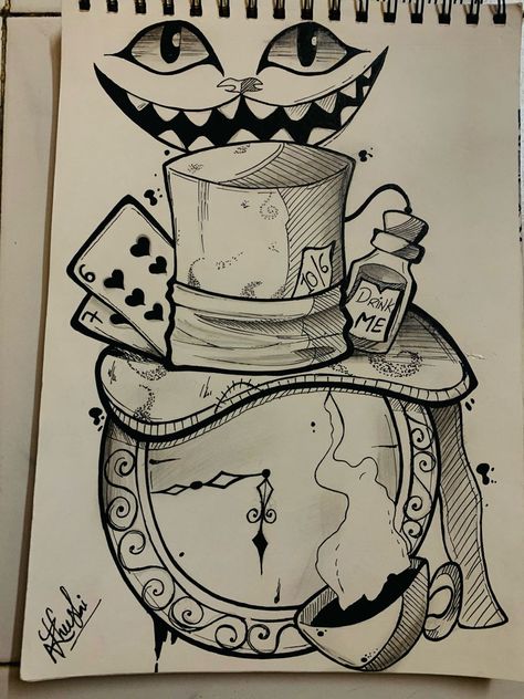 Tim Burton Art Ideas, Drawing Ideas Tim Burton, Alive In The Wonderland, Mad Hatter Hat Drawing, Alice In Wonderland Drawing Ideas, Alice Tim Burton, Tim Burton Dibujos, Alice In Wonderland Sketches, Drawing Alice In Wonderland